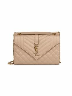Top 10 🌟 Saint Laurent Medium Envelope Monogram Matelassé Leather Shoulder Bag Golden 😀
