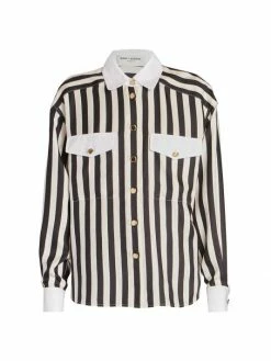 Best Sale ❤️ Saint Laurent Silk Chemise Striped 👕 Shirt ⌛