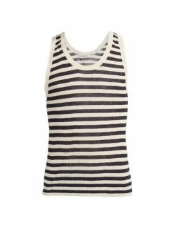 Buy 🛒 Saint Laurent Striped Linen-Blend Tank Top For Men 👏