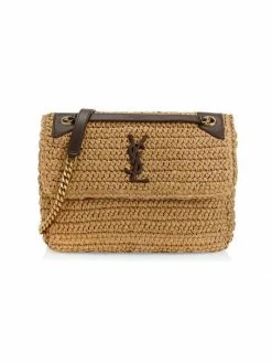 Discount ⭐ Saint Laurent Medium Niki Raffia Shoulder Bag Wheat 🌟