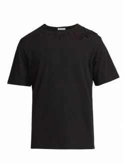 Coupon 🔔 Saint Laurent Classique Cutout Eyelet T-Shirt For Men 😉