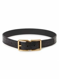Cheap 💯 Saint Laurent Double-Buckle Croc-Embossed Leather Belt ⭐