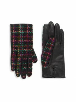 Outlet 🔔 Saint Laurent Leather Checked Tweed Gloves 🔥
