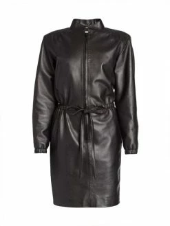 Best deal ⌛ Saint Laurent Leather Drawstring Sheath 👗 Dress 🥰