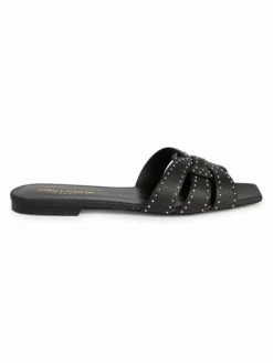Cheapest 😉 Saint Laurent Tribute Studded Flat Leather 🩴 Sandals Nero Base Off White 🛒