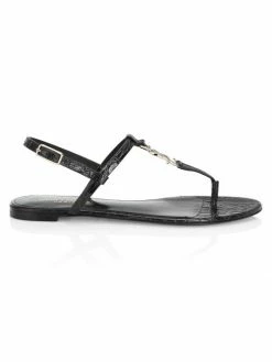Deals 🌟 Saint Laurent Cassandra Croc-Embossed Leather Slingback Thong 🩴 Sandals 🎁