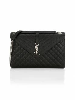 Hot Sale ⌛ Saint Laurent Large Logo Mix Matelassé Leather Satchel Noir ✨