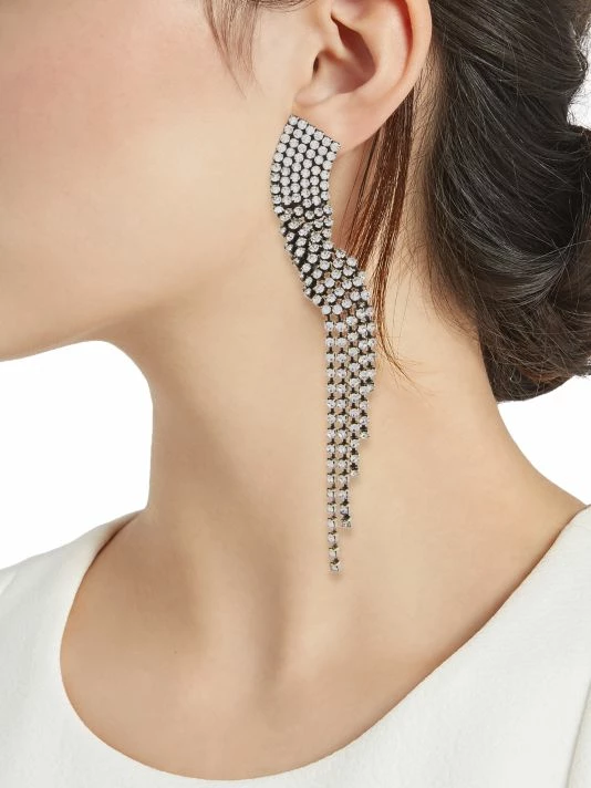 Buy 😀 Saint Laurent Silvertone Metal & Crystal Twisted Drop Earrings ✨ - Image 2