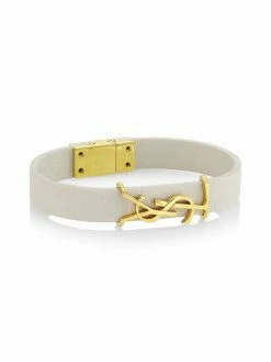 Coupon 🛒 Saint Laurent Goldtone Leather Logo Bracelet ❤️