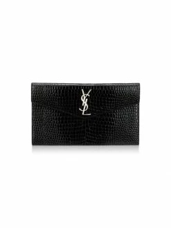 Outlet 🤩 Saint Laurent Medium Uptown Croc-Embossed Leather Clutch 😉