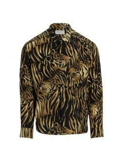 Flash Sale 💯 Saint Laurent Tiger Silk Button-Up 👕 Shirt For Men ⌛