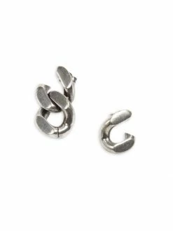 New 🔥 Saint Laurent Silvertone Asymmetrical Curb Chain Earrings 🤩