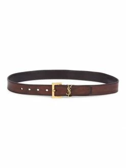 New ❤️ Saint Laurent Monogram Aged Leather Belt 💯