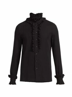 New 🧨 Saint Laurent Ruffled Silk Button-Down 👕 Shirt For Men 💯