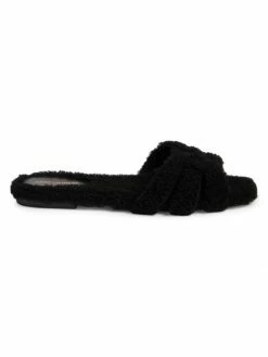 Outlet 😀 Saint Laurent Tribute Shearling Flat Slippers 🌟