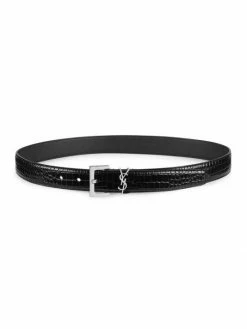 Coupon 👍 Saint Laurent Monogram Croc-Embossed Leather Belt 🌟