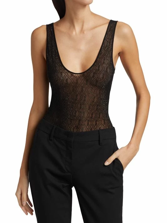 Wholesale 🛒 Saint Laurent Crystal-Embellished Logo Bodysuit 🥰 - Image 2