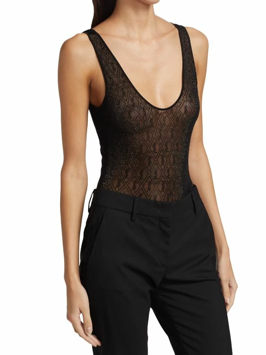 Wholesale 🛒 Saint Laurent Crystal-Embellished Logo Bodysuit 🥰 - Image 3