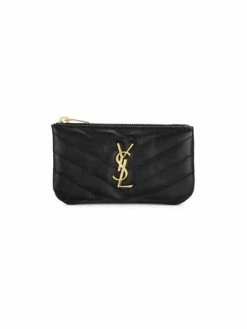 New 🎁 Saint Laurent Logo Matelassé Leather Coin Purse-On-Keychain ⌛