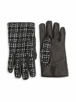Brand new 😀 Saint Laurent Wool & Leather Checked Tweed Gloves ⌛
