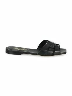 Deals 🧨 Saint Laurent Tribute Leather Slides Black 😉