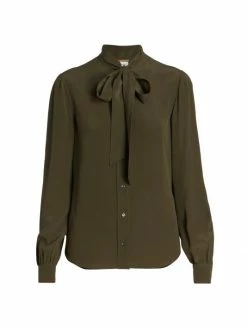 Promo ⌛ Saint Laurent Neck Bow Silk Blouse 🌟