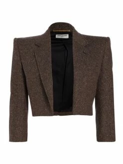 Brand new 🎁 Saint Laurent Cropped Open-Front Herringbone Blazer ⭐