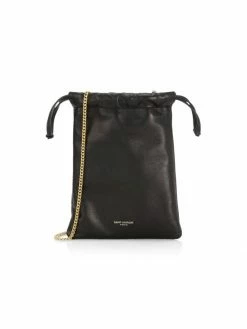 Cheapest 👏 Saint Laurent Paris Leather Drawstring Pouch-On-Chain 😍