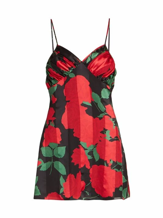 Best Sale ❤️ Saint Laurent Rose-Print Silk Cami Minidress 😉