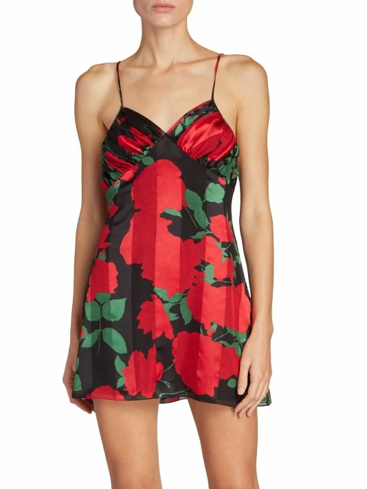 Best Sale ❤️ Saint Laurent Rose-Print Silk Cami Minidress 😉 - Image 3