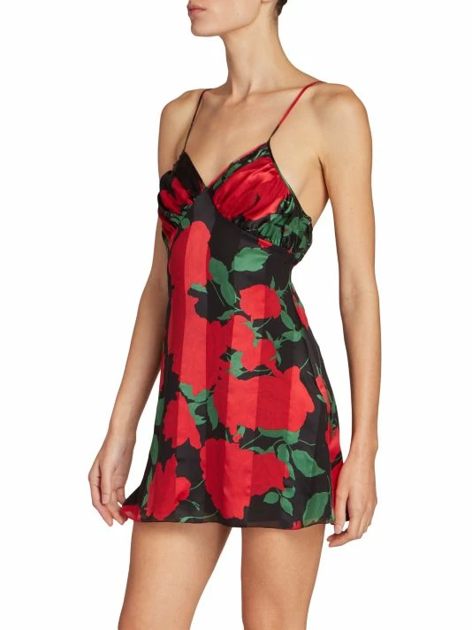 Best Sale ❤️ Saint Laurent Rose-Print Silk Cami Minidress 😉 - Image 4