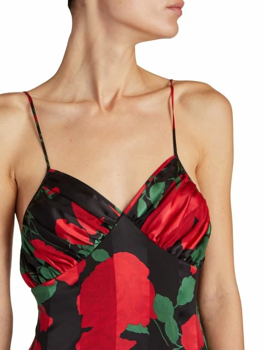 Best Sale ❤️ Saint Laurent Rose-Print Silk Cami Minidress 😉 - Image 6