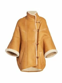 Best Pirce 👏 Saint Laurent Oversized Leather & Shearling Cape 🧥 Coat 🧨