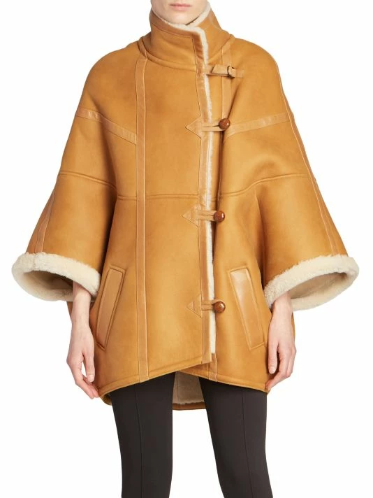Best Pirce ๐ Saint Laurent Oversized Leather & Shearling Cape ๐งฅ Coat ๐งจ - Image 2