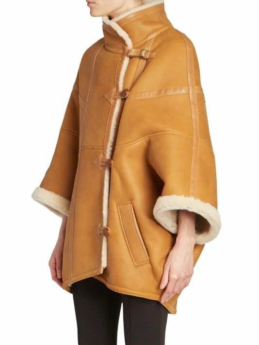 Best Pirce ๐ Saint Laurent Oversized Leather & Shearling Cape ๐งฅ Coat ๐งจ - Image 3