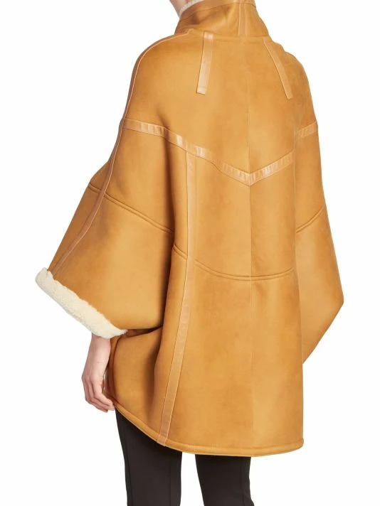 Best Pirce ๐ Saint Laurent Oversized Leather & Shearling Cape ๐งฅ Coat ๐งจ - Image 4