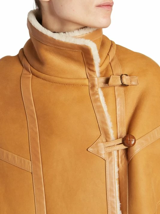 Best Pirce ๐ Saint Laurent Oversized Leather & Shearling Cape ๐งฅ Coat ๐งจ - Image 5