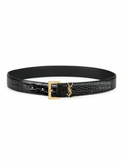 Coupon 🎉 Saint Laurent Monogram Crocodile-Embossed Leather Belt 🤩