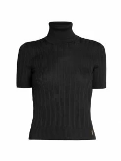 Best Sale 🎉 Saint Laurent Rib-Knit Silk Turtleneck Top Maroon 🎁