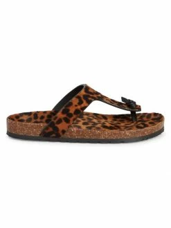 New 🛒 Saint Laurent Fabrice Leopard Calf Hair T-Strap Cork 🩴 Sandals 👍