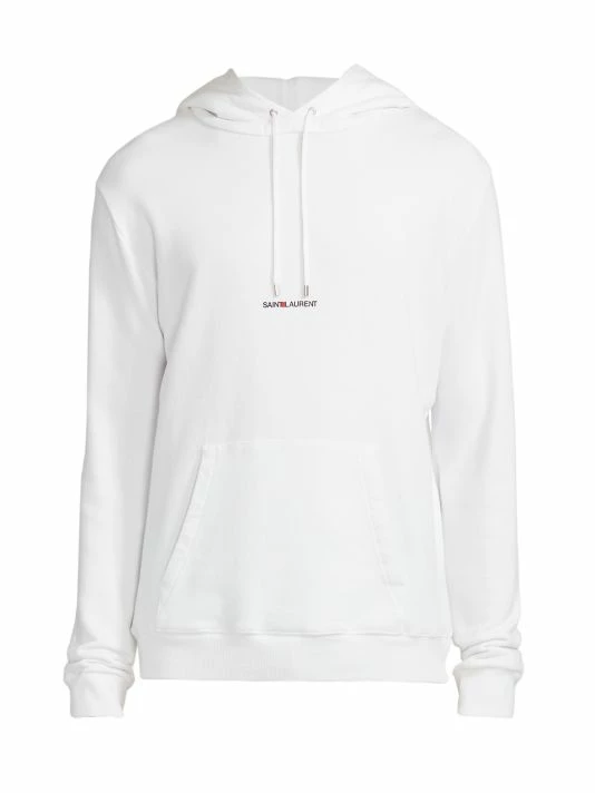 Deals ✨ Saint Laurent Cotton-Blend Contrast Logo Hoodie For Men Blanc 👏 - Image 4