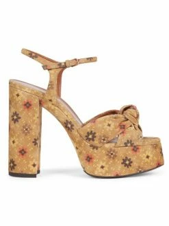 Best Pirce ⭐ Saint Laurent Bianca Knotted Floral Leather Platform 🩴 Sandals 🥰