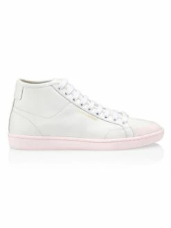Best Sale 🎉 Saint Laurent SL/39 Leather Mid-Top 👟 Sneakers White Rose 🎉