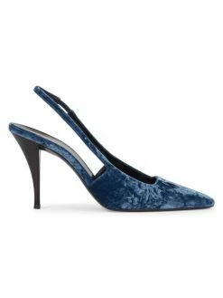 Deals 👍 Saint Laurent Tom 90 Velvet Slingback Pumps Denim 🔥