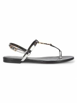 Cheap ❤️ Saint Laurent Cassandra Iota Metallic Leather Slingback Thong 🩴 Sandals 👏