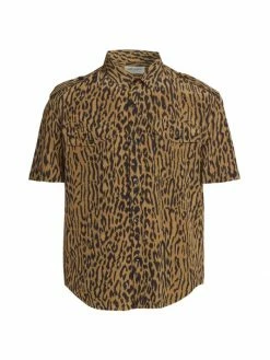 Best Sale 🧨 Saint Laurent Leopard Silk Button-Up 👚 Shirt For Men 🤩