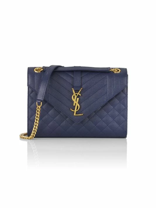 Deals 🛒 Saint Laurent Envelope Monogram Matelassé Leather Shoulder Bag Medium Blue 😍