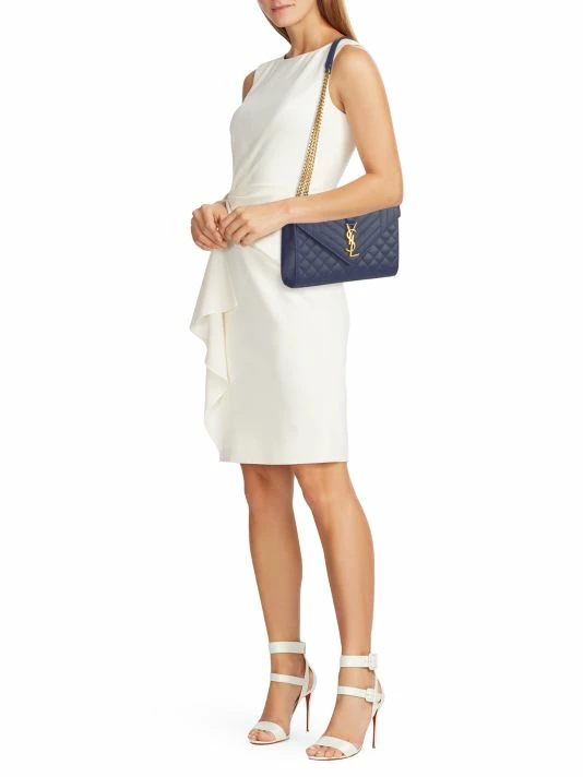 Deals 🛒 Saint Laurent Envelope Monogram Matelassé Leather Shoulder Bag Medium Blue 😍 - Image 2