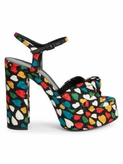 Buy 🔥 Saint Laurent Bianca Heart-Print Silk Platform 🩴 Sandals ⌛