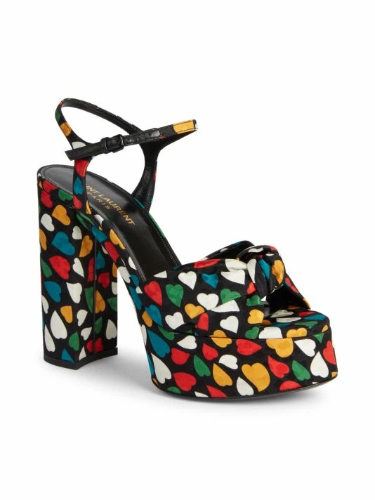 Buy ๐ฅ Saint Laurent Bianca Heart-Print Silk Platform ๐ฉด Sandals โ - Image 2